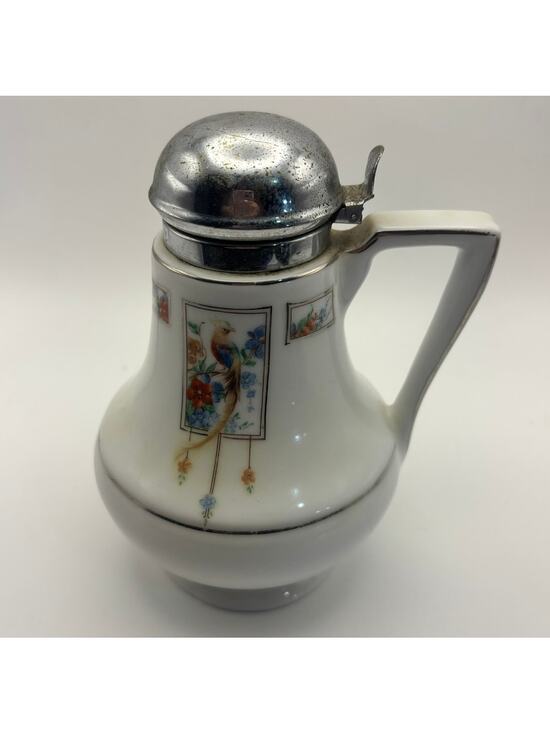Royal Rochester Other - Royal Rochester Hand Painted Chocolate Pot Bird Floral Chrome Lid Vintage